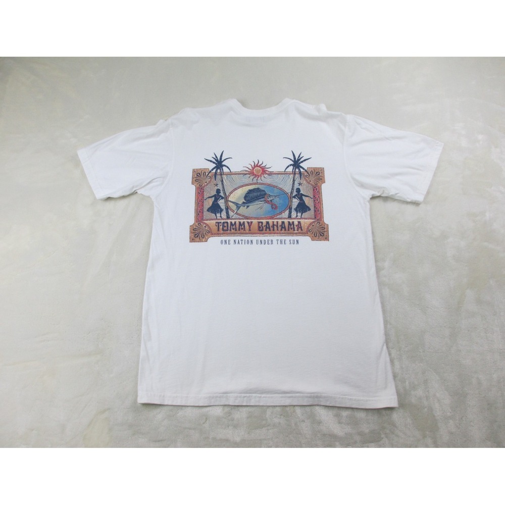 VINTAGE Tommy Bahama Shirt Mens Small White One Nation Under The Sun Marlin USA